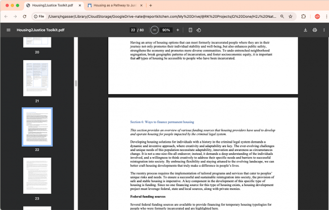 The original Housing2Justice PDF in a document viewer